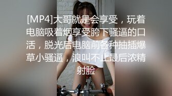 [MP4]大哥就是会享受，玩着电脑吸着烟享受胯下骚逼的口活，脱光后电脑前各种抽插爆草小骚逼，浪叫不止最后浓精射脸